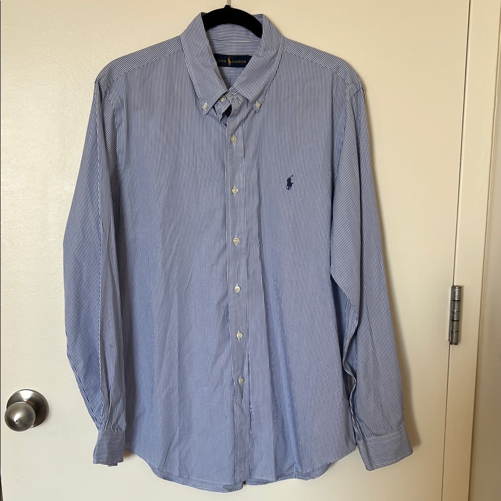 🦄 Polo by Ralph Lauren Men's Blue Stripe Button Down Shirt